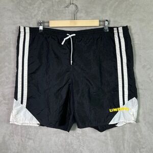 Vintage Umbro Black Soccer Shorts Nylon L Made in USA Stripe Athletic *READ